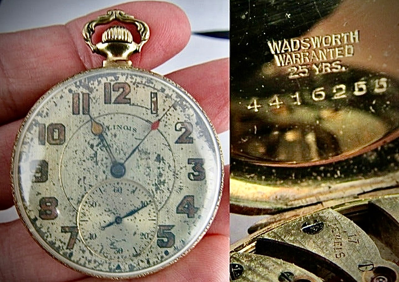 #983 14k GOLD filled 17J POCKET WATCH Illinois 12s "THE AUTOCRAT" Wadsworth WORKS