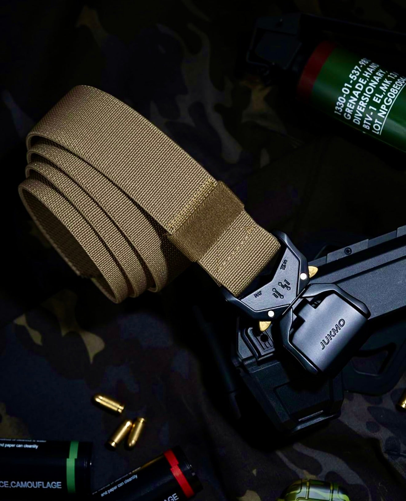 JUKMO Tactical Belt, Military Hiking Rigger 1.5" Nylon Web Work Belt with Heavy Duty Quick Release Buckle