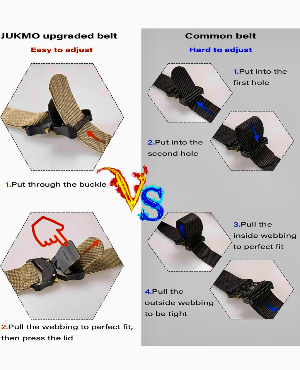 JUKMO Tactical Belt, Military Hiking Rigger 1.5" Nylon Web Work Belt with Heavy Duty Quick Release Buckle