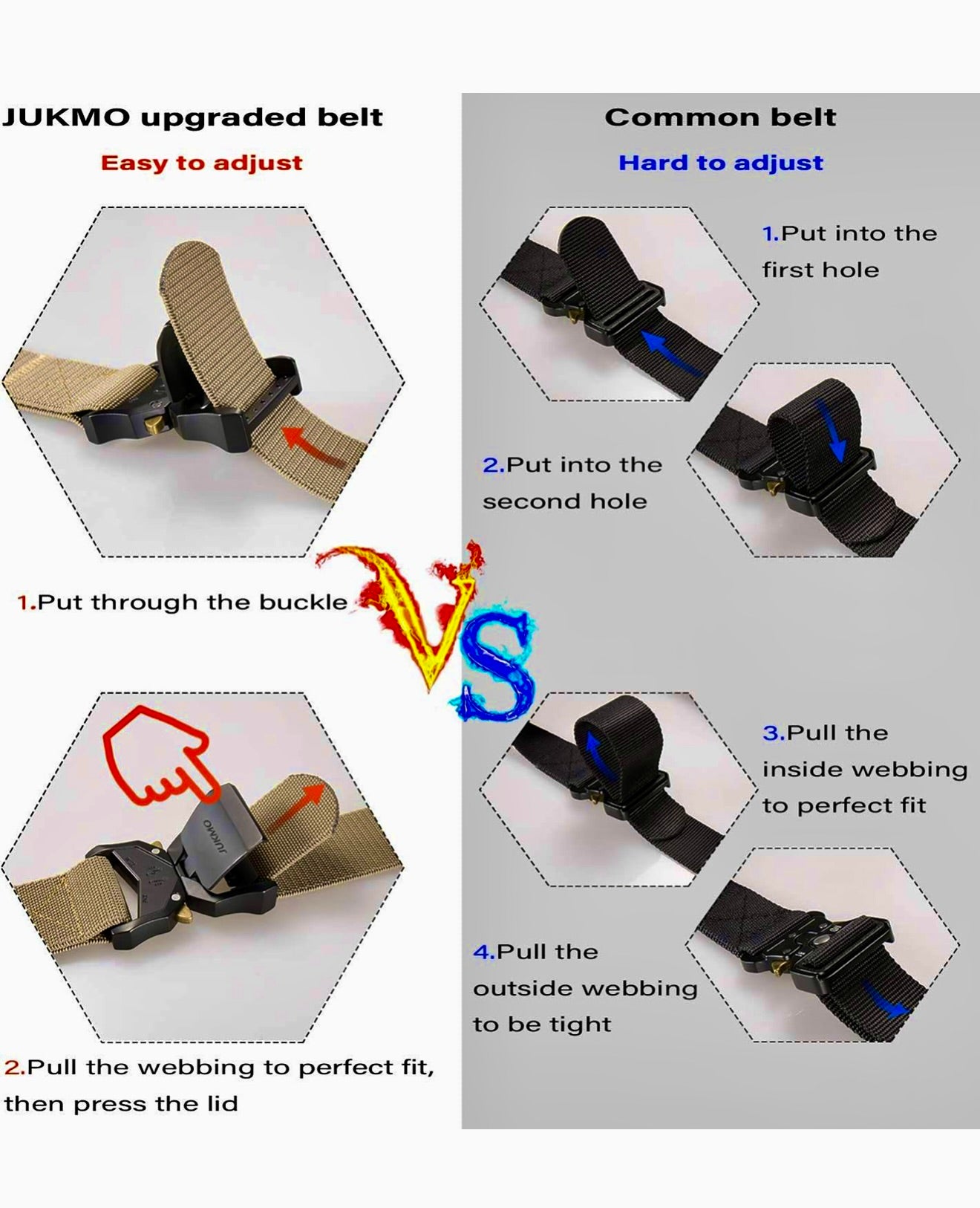JUKMO Tactical Belt, Military Hiking Rigger 1.5" Nylon Web Work Belt with Heavy Duty Quick Release Buckle