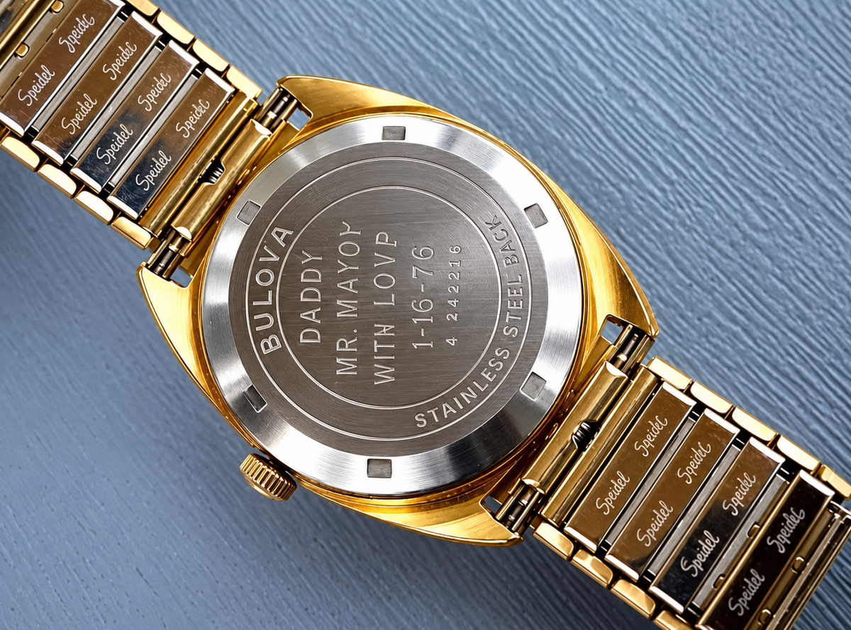 Vintage 1970s Bulova Swiss Automatic Men’s Watch – 17 Jewels – 20 Micron Gold Plated – Ref. 7687-1 Inventory #665