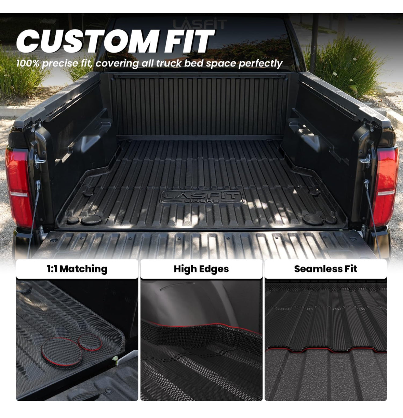 LASFIT Bed Mat for Toyota Tacoma 2024 2025 Truck Bed (6ft,6'Bed), All Weather 6 ft Car Bed Liner for Toyota Tacoma Accessories, TPE Heavy Duty Trunk Mat&Cargo Liner, Black