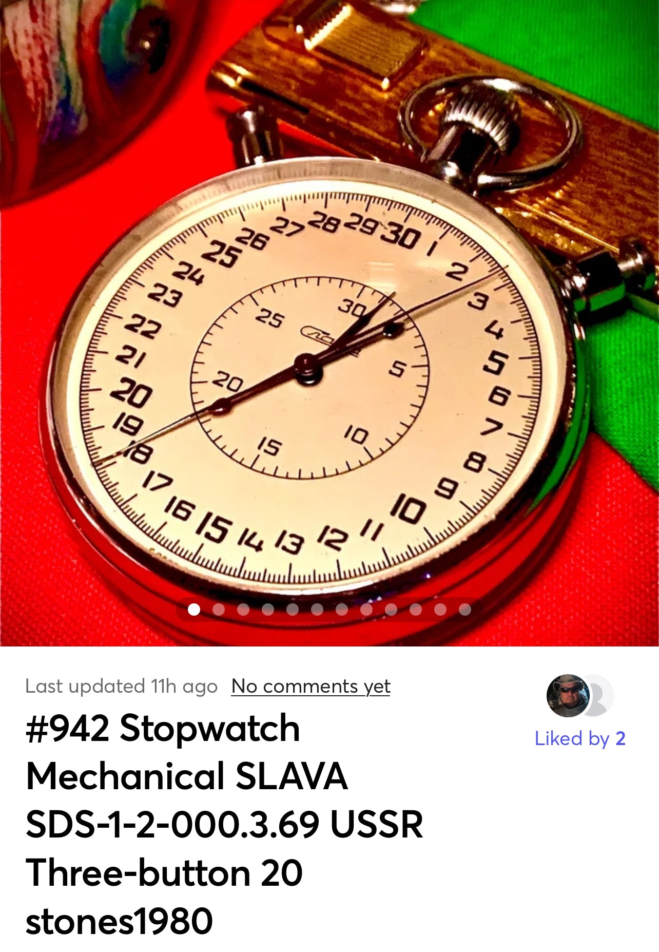 #942 Stopwatch Mechanical SLAVA SDS-1-2-000.3.69 USSR Three-button 20 stones From 1980