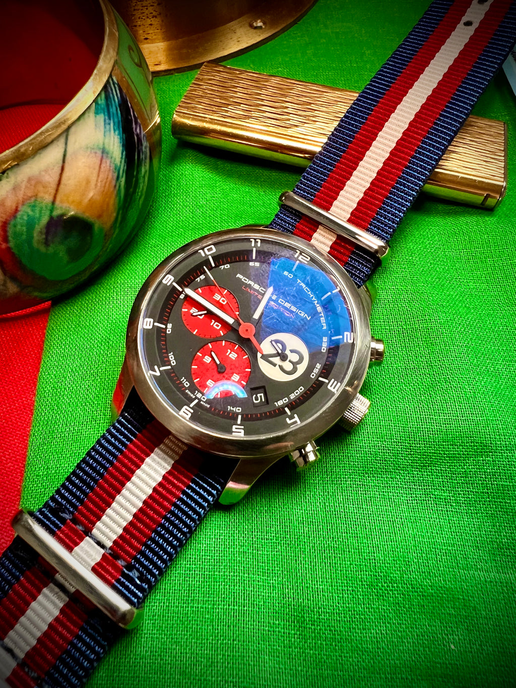 #616 Porsche Design P6612 Dashboard Chronograph Limited Edition Titanium Swiss Automatic case 42mm Lugs 22mmHighly Collectable Titanium watch car 23 winner of 1970 Lemont