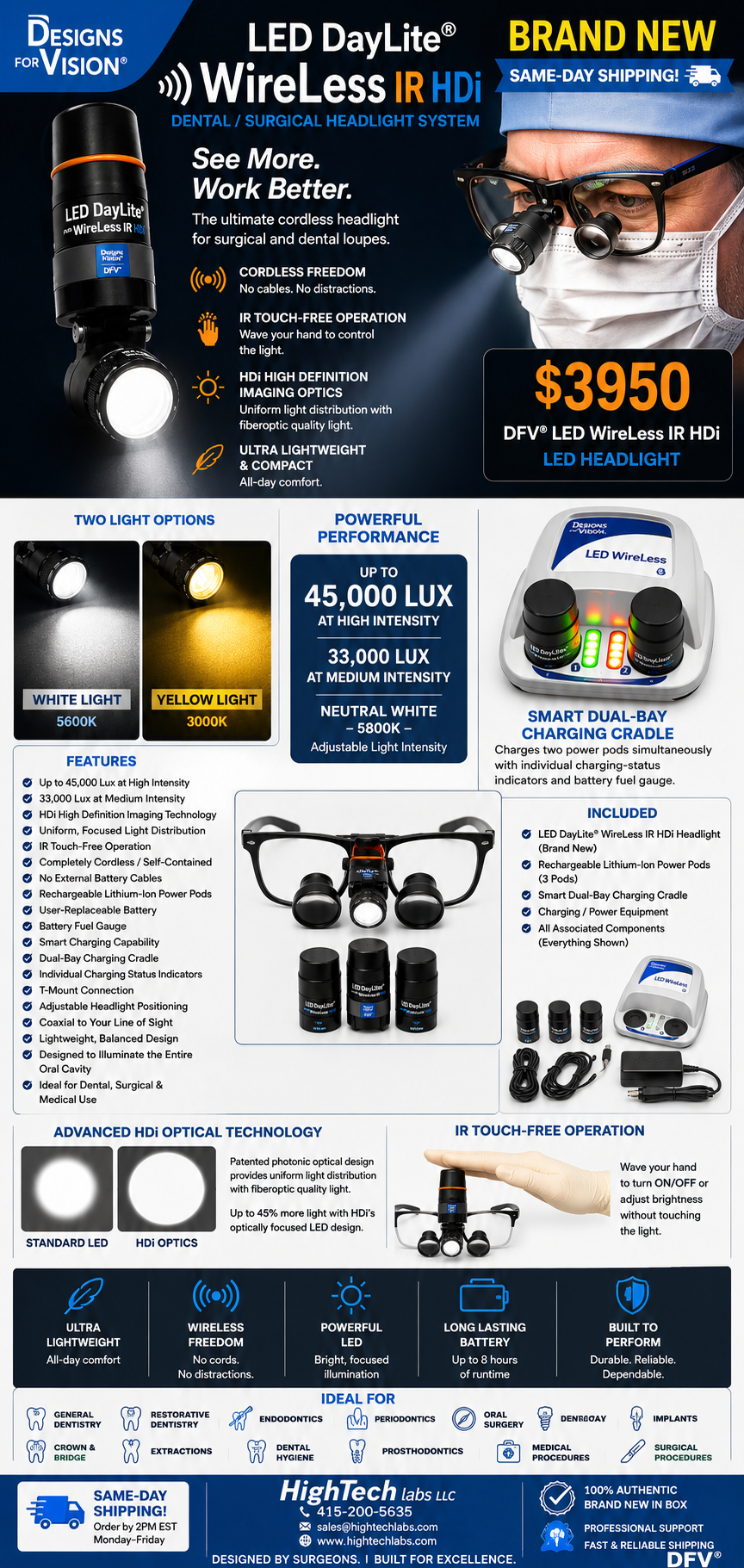 Designs for Vision LED DayLite WireLess IR HDi Dental - Oral - Plastic Surgical Headlight System