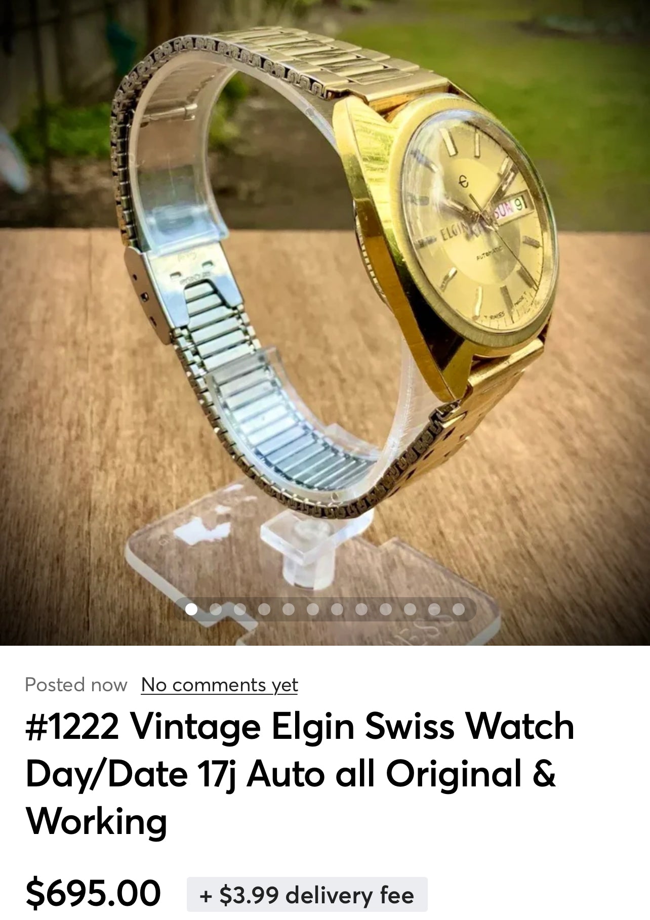 #1222 Vintage Elgin Swiss Watch Day/Date 17j Auto Cal. AS 1916 all Original & Working