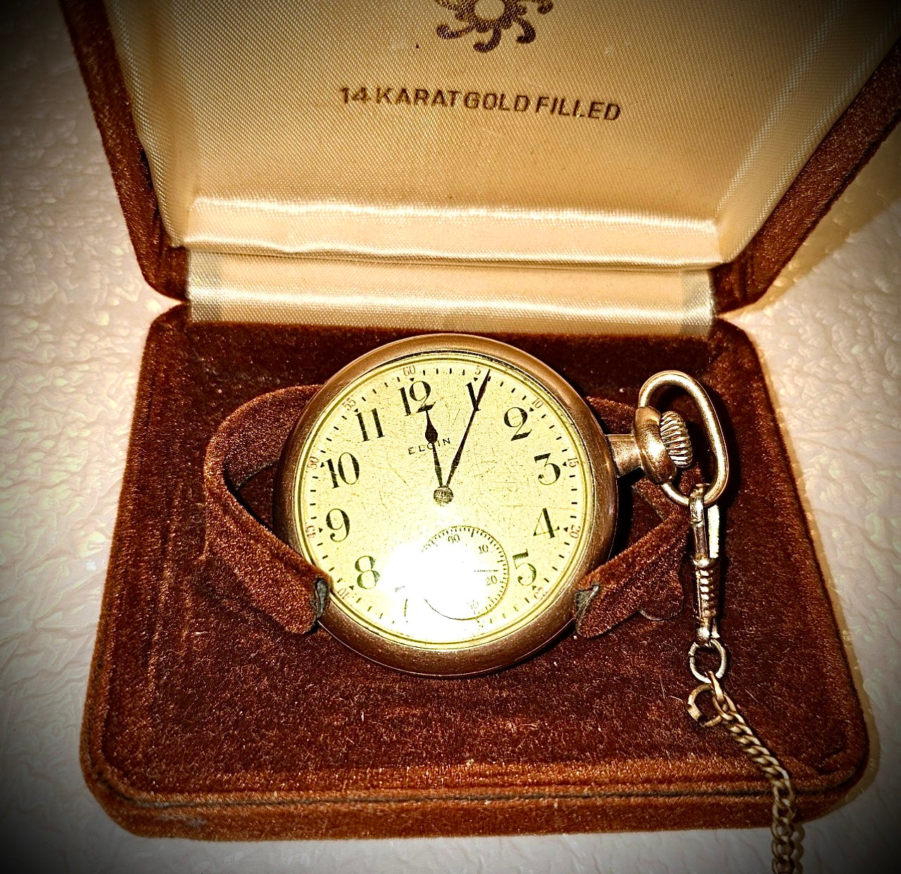 #1384 1948 Elgin Pocket Watch in Monster Gram Gold Filled Case