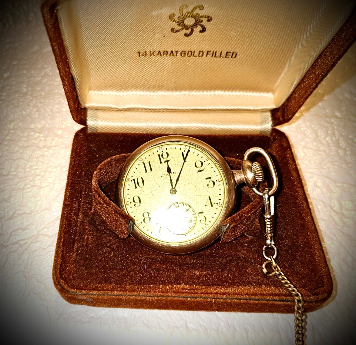 #1384 1948 Elgin Pocket Watch in Monster Gram Gold Filled Case