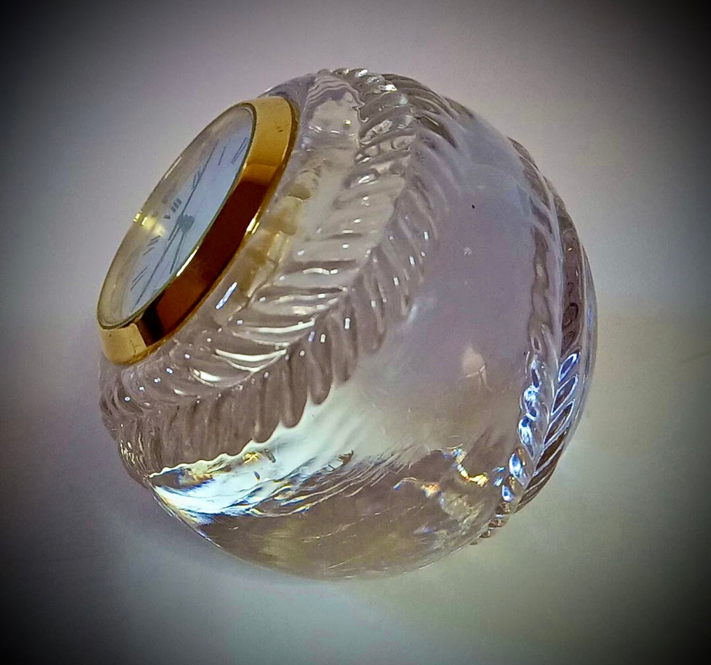 #1010 EUC 2" 24% Crystal Baseball Ball Clock paperweight