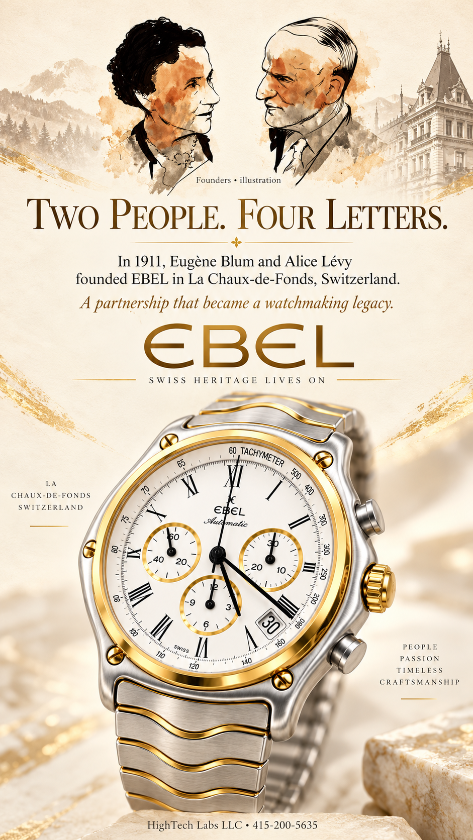Ebel Primo Zenith 400 Steel Gold 2000s 18K Gold / Steel inv #730