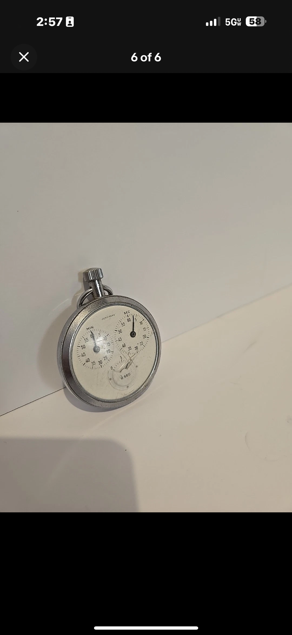 R#1423 Stop Watch Vintage Junghans German 60 Min, Second, 1 10 Dial Scratch On Front Working a bit jamming