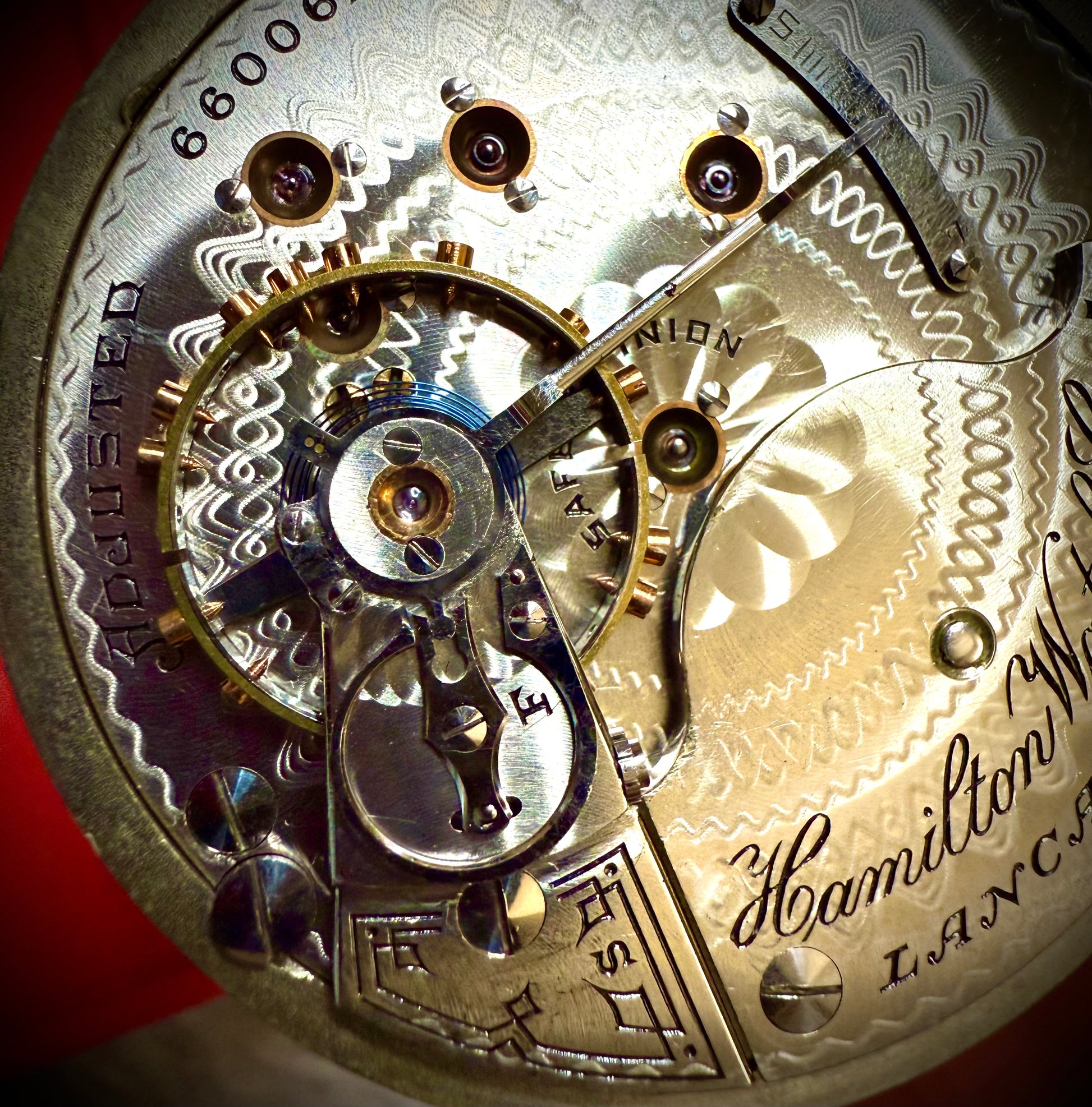 R#1417 Antique 1908 Hamilton pocket watch, adjusted movement rail road accuracy grade 974 serial number 660062 Nickel Silver Lancaster Pensilvania case no 0338048