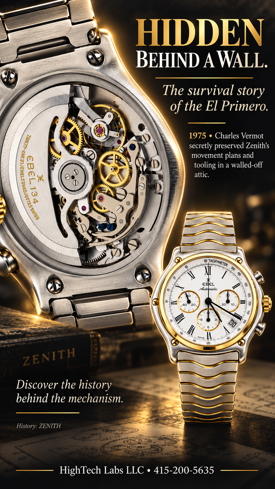 Ebel Primo Zenith 400 Steel Gold 2000s 18K Gold / Steel inv #730