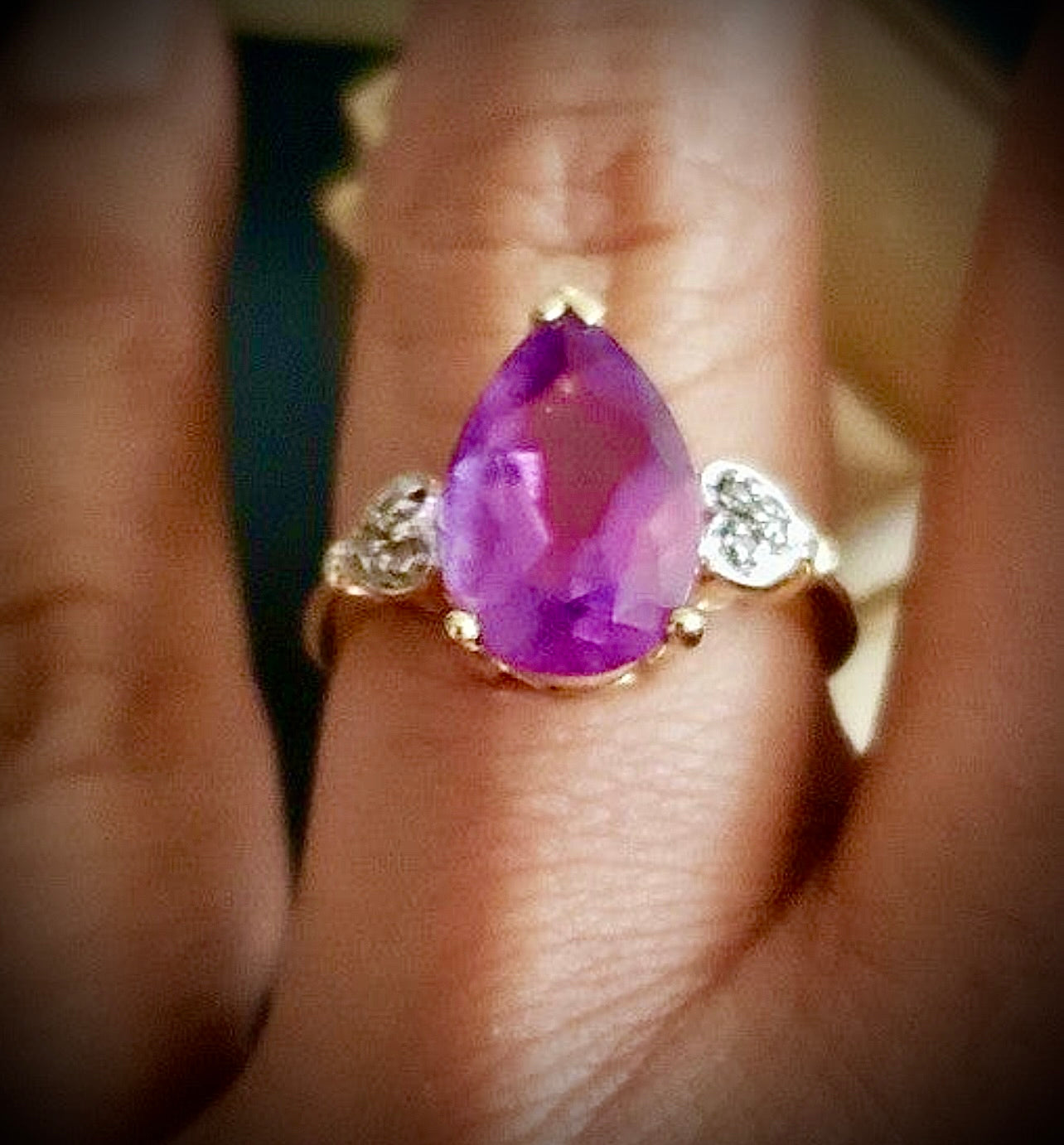 10k solid Genuine Amethyst/ Diamonds ring