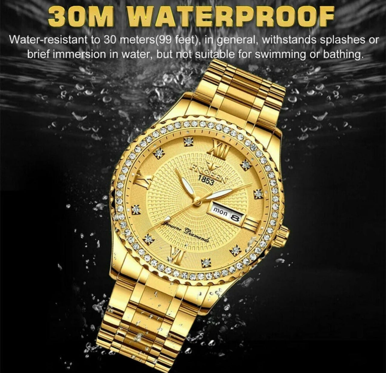 #1042 Waterproof Gold-plated Men's Watch Classic Stainless Steel beautiful