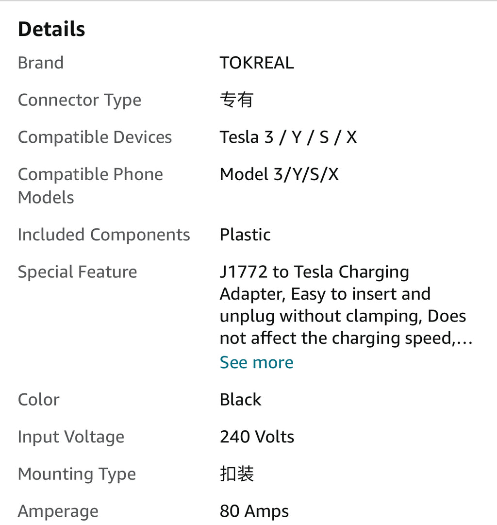 J1772 to Tesla Charging Adapte 80 Amp / 240 AC-Compatible with SAE J1772 Charger Only for Tesla Owners]