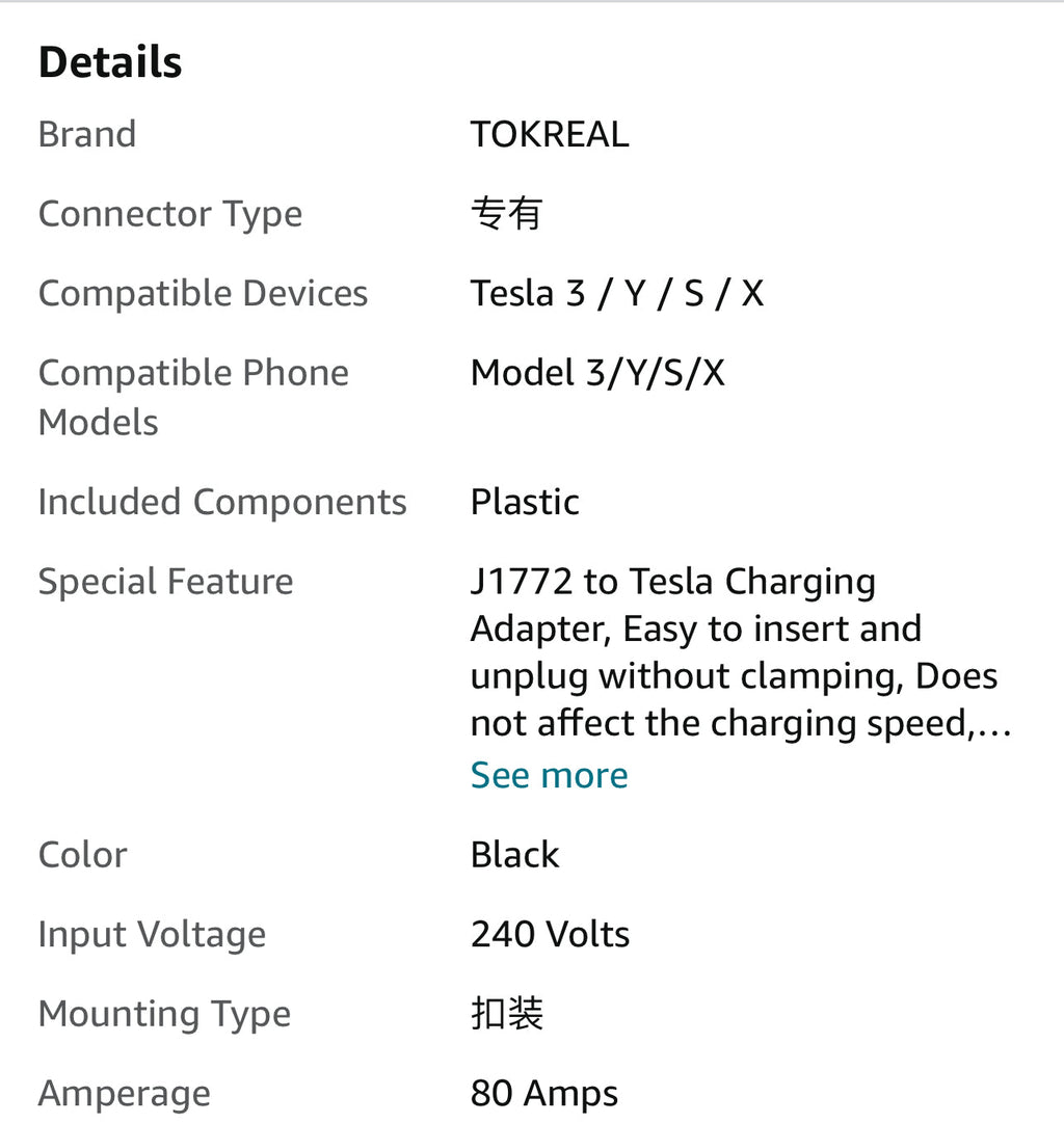 Tesla SAE J1772 Charging Adapter