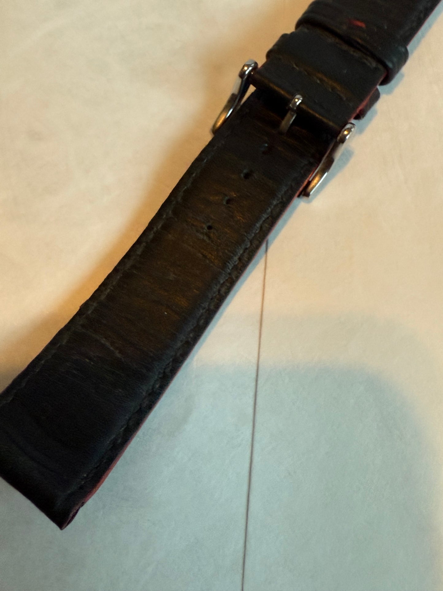 #1294A Black Leather band with red stitching Interchangeable Watch Band Strap ONLY (watch NOT included)