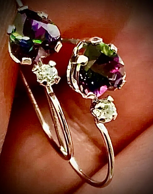 10k solid gold Mystic topaz leverback earrings