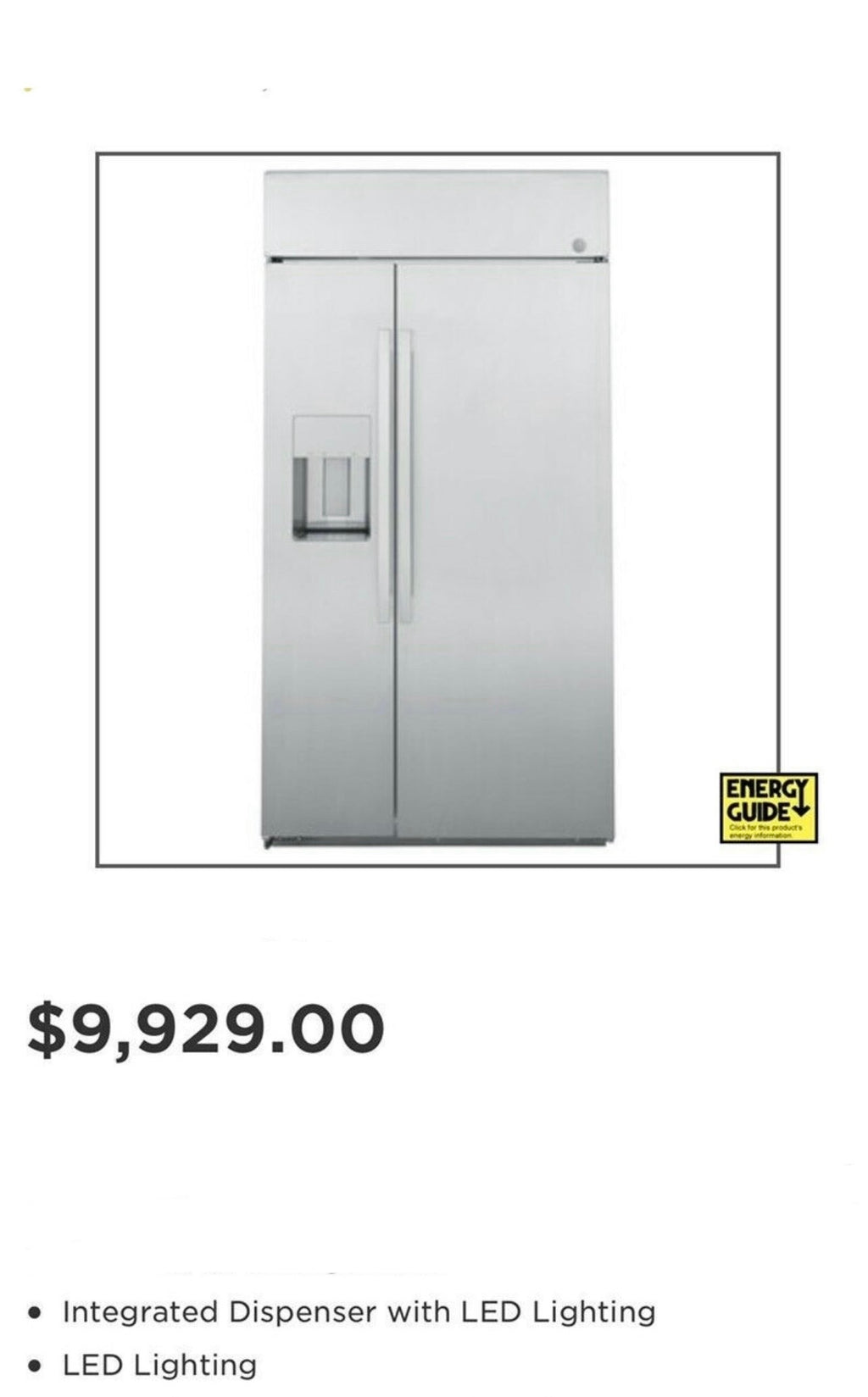 GE Profile 42" Double Door Huge 25.1 Cu. Ft. 42" Built-In Side-By-Side Refrigerator With Ice And Water Dispenser