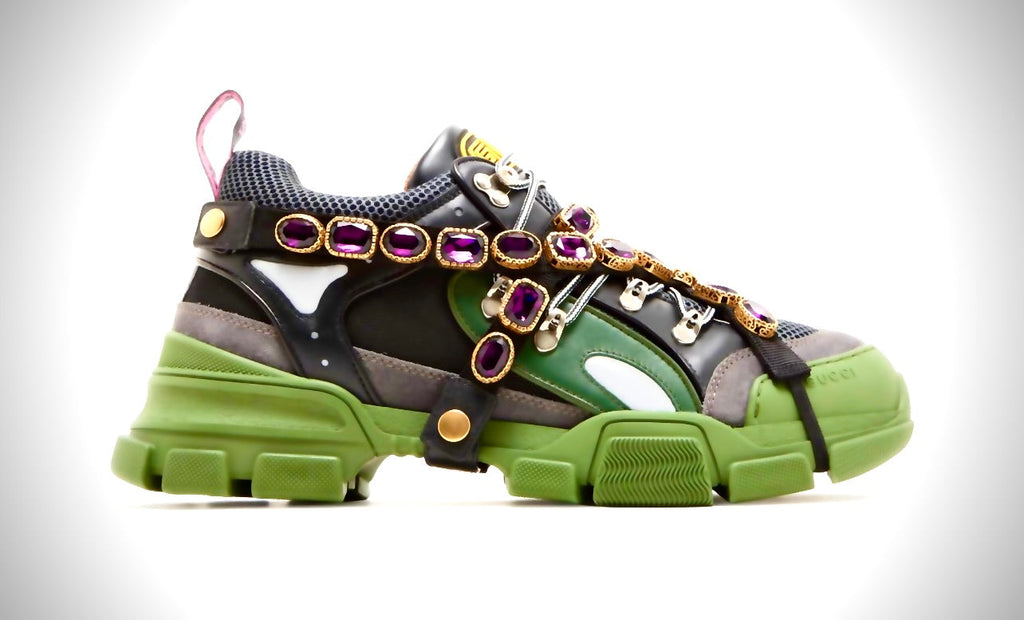 NEW GUCCI Flashtrek Black Green Removable Crystals Men’s Sneakers US Size 7.5 EU 41.5