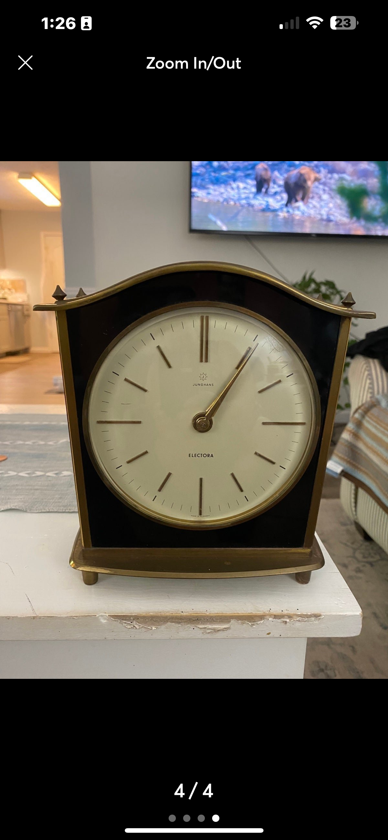 125. Beautiful 1950s Brass Clock Junghans ELECTORA  Made in Germany