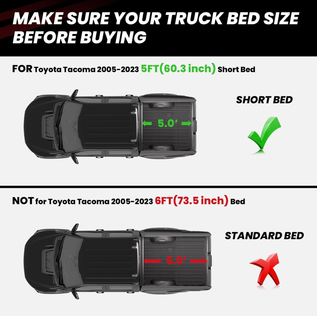 LASFIT Bed Mat for Toyota Tacoma 2024 2025 Truck Bed (6ft,6'Bed), All Weather 6 ft Car Bed Liner for Toyota Tacoma Accessories, TPE Heavy Duty Trunk Mat&Cargo Liner, Black