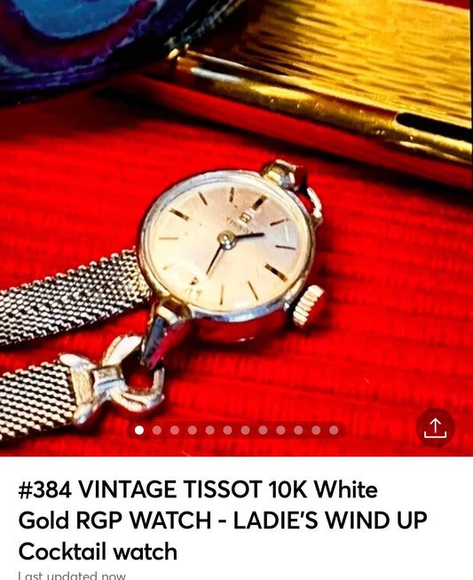 #384 VINTAGE TISSOT 10K White Gold RGP WATCH - LADIE'S WIND UP Cocktail wrist watch