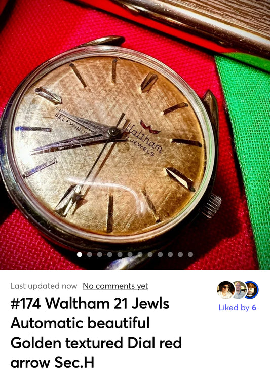 #174 Waltham 21 Jewls Automatic beautiful Golden textured Dial red arrow seconds hands Ebay Inv