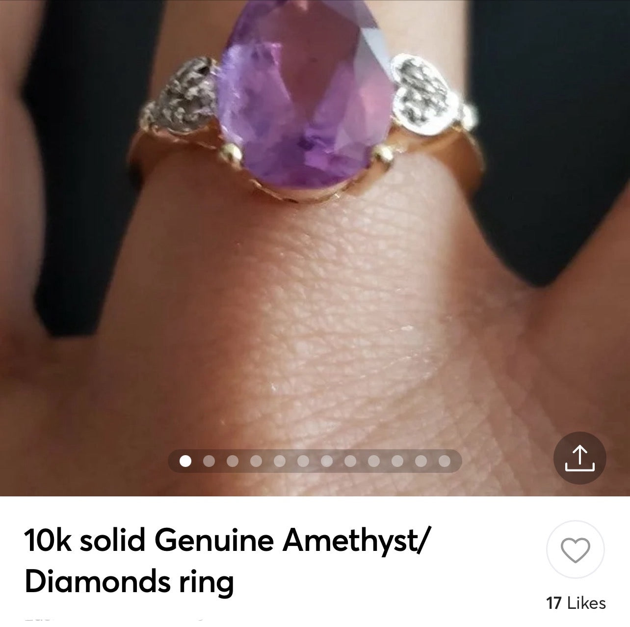 10k solid Genuine Amethyst/ Diamonds ring