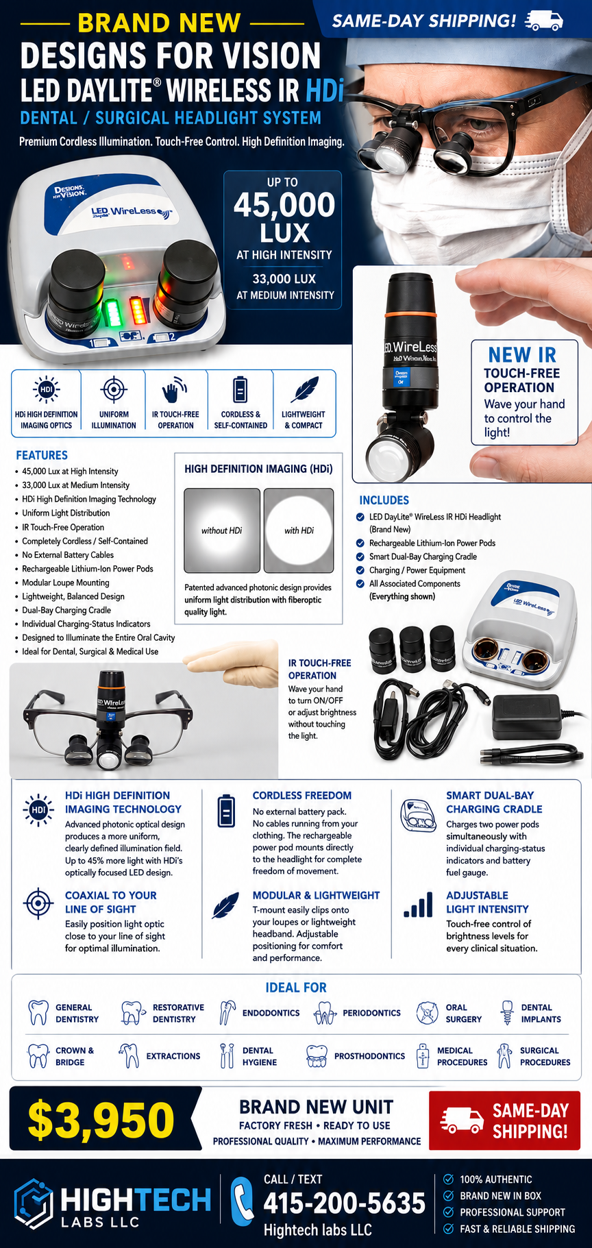 Designs for Vision LED DayLite WireLess IR HDi Dental - Oral - Plastic Surgical Headlight System