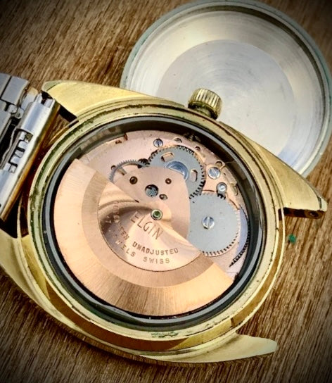 #1222 Vintage Elgin Swiss Watch Day/Date 17j Auto Cal. AS 1916 all Original & Working