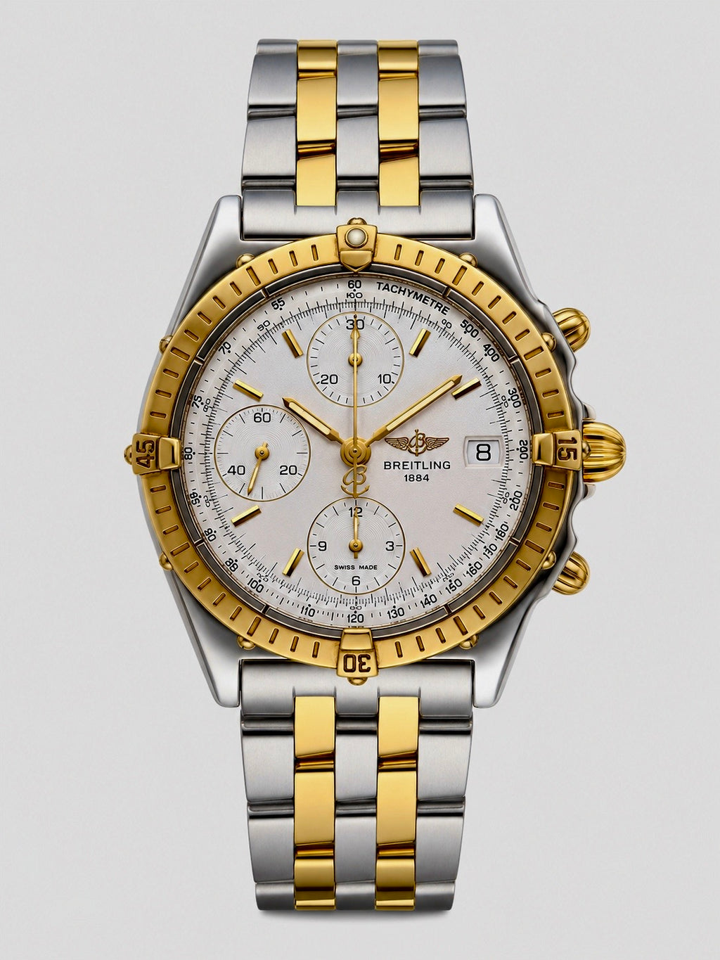 #728 Breitling Chronomat B13352 Automatic Chronograph – 18K Gold Bezel & Two-Tone Pilot Bracelet – Box Included