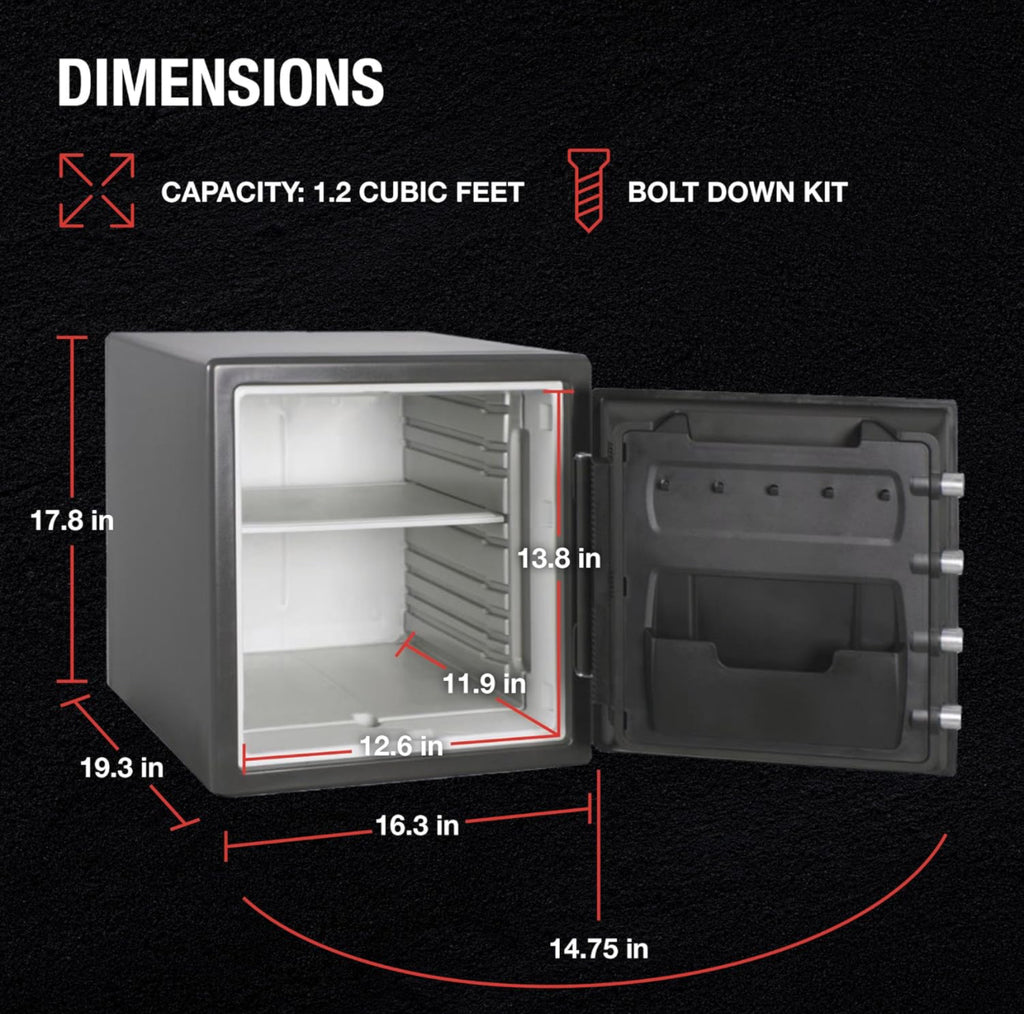 SentrySafe Waterproof and Fireproof Gun Metal Gray Alloy Steel Safe Box for Home, Office with Combination Lock, 1.23 Cubic Feet, SFW123DSB