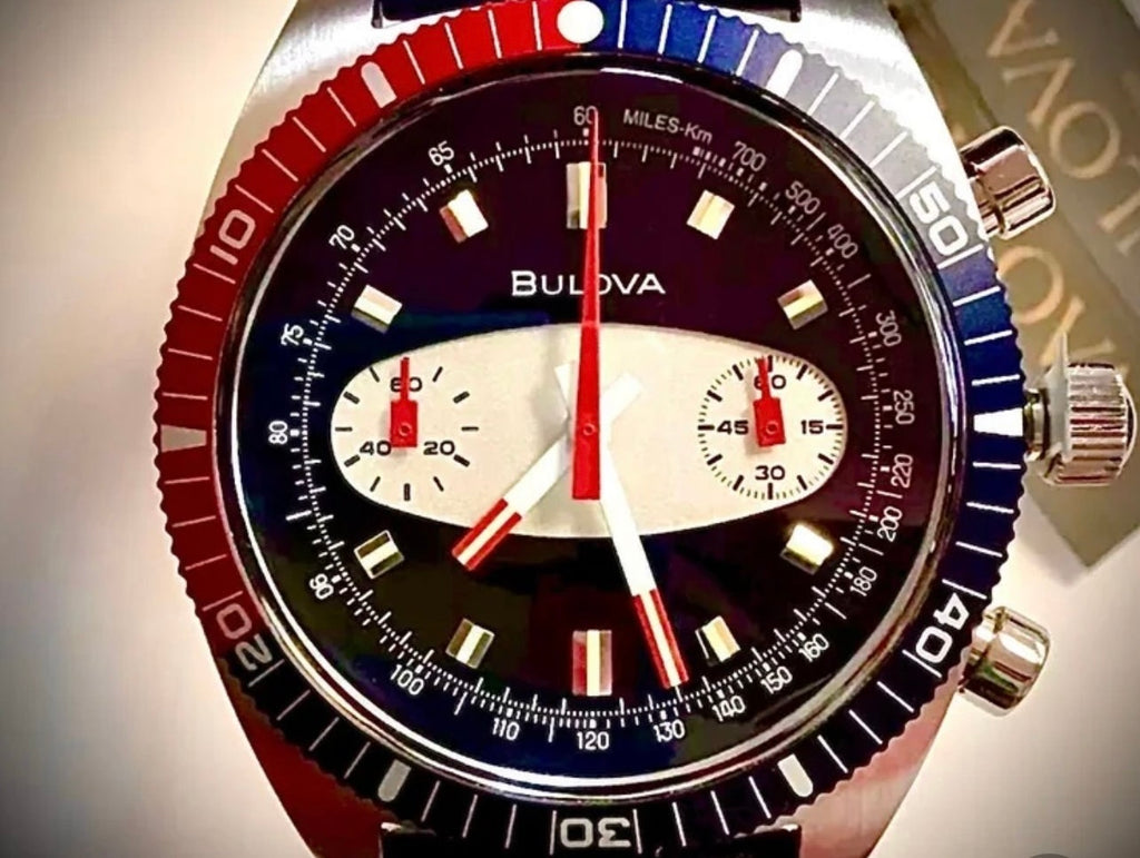 #935 BULOVA Men's Chronograph A Surfboard Blue Divers WATCH 98A253