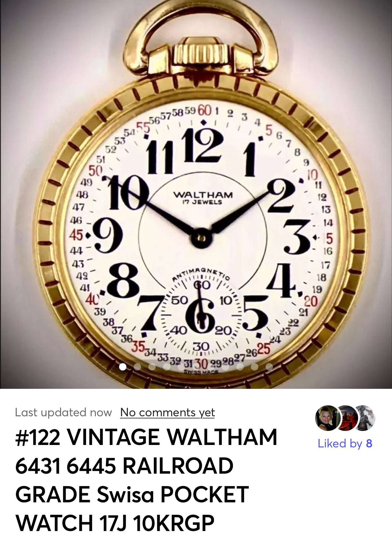 #122 VINTAGE WALTHAM 6431 6445 RAILROAD GRADE Swiss POCKET WATCH 17J 10KRGP