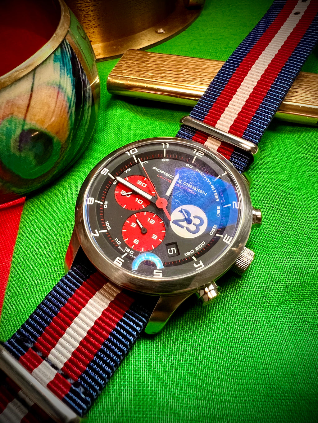 #616 Porsche Design P6612 Dashboard Chronograph Limited Edition Titanium Swiss Automatic case 42mm Lugs 22mmHighly Collectable Titanium watch car 23 winner of 1970 Lemont