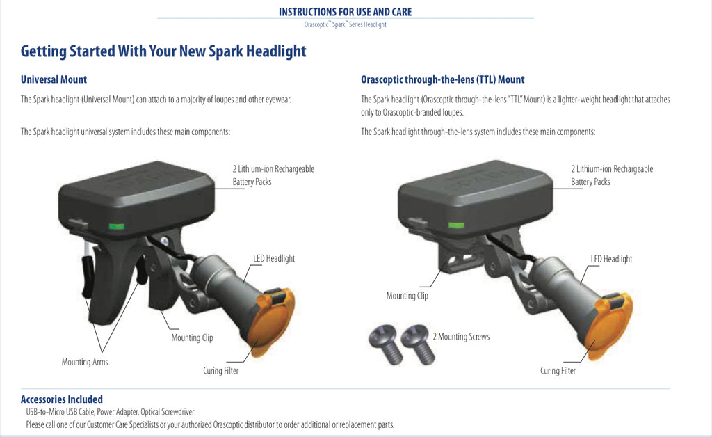 Orascoptic Spark Wireless LED Loupe headlight System 3 yrs limited Warranty