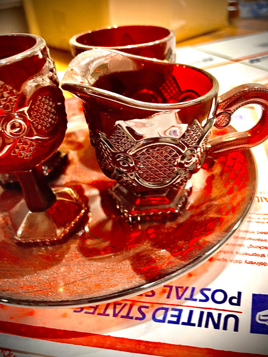 VINTAGE RUBY RED DEPRESSION GLASS Tea Cup Set of 5