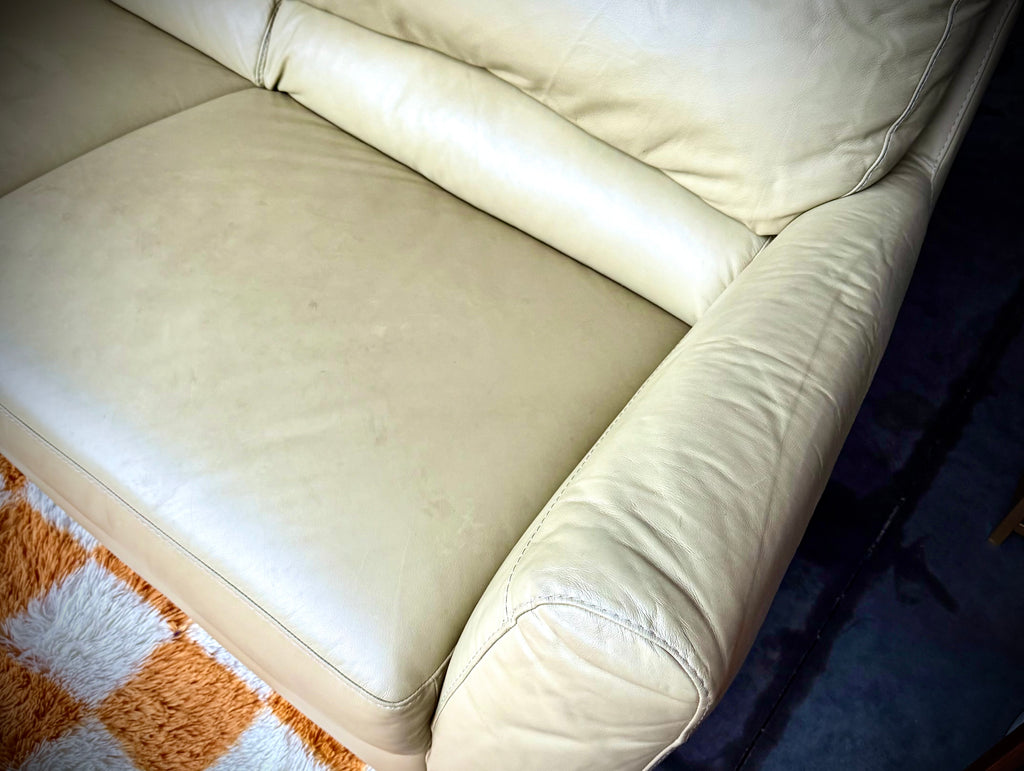Sofa leather two 3 quater seater  Italian Leather Beige color couch