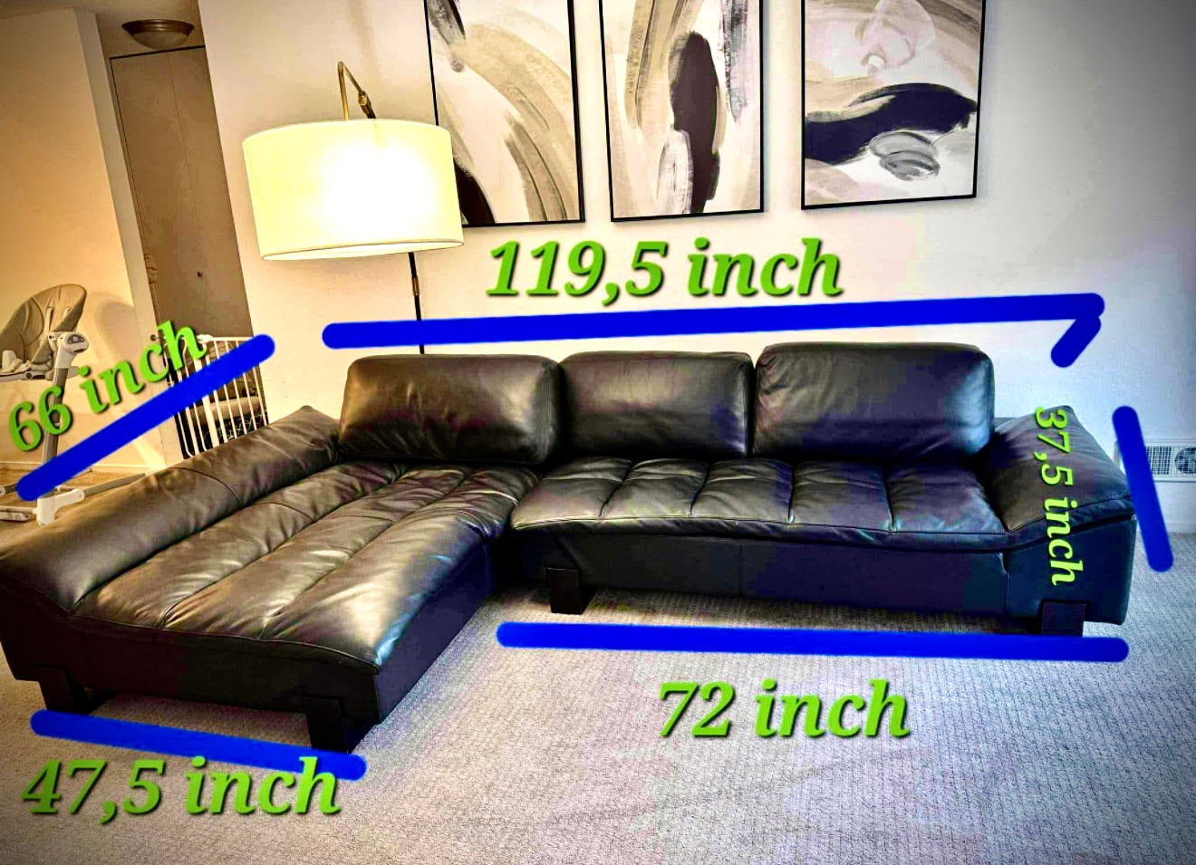Italian leather Sectional sofa black beautiful