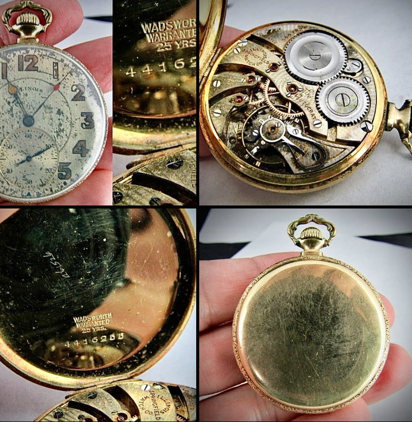 #983 14k GOLD filled 17J POCKET WATCH Illinois 12s "THE AUTOCRAT" Wadsworth WORKS