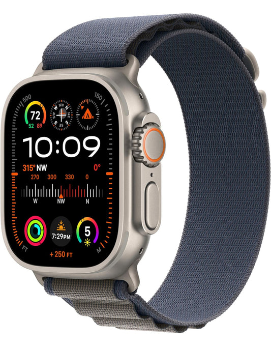 #1366 Apple Watch Ultra 2 [GPS + Cellular 49mm] Smartwatch with Rugged Titanium Case & Blue Alpine Loop Large. Fitness Tracker, Precision GPS, Action Button, Extra-Long Battery Life