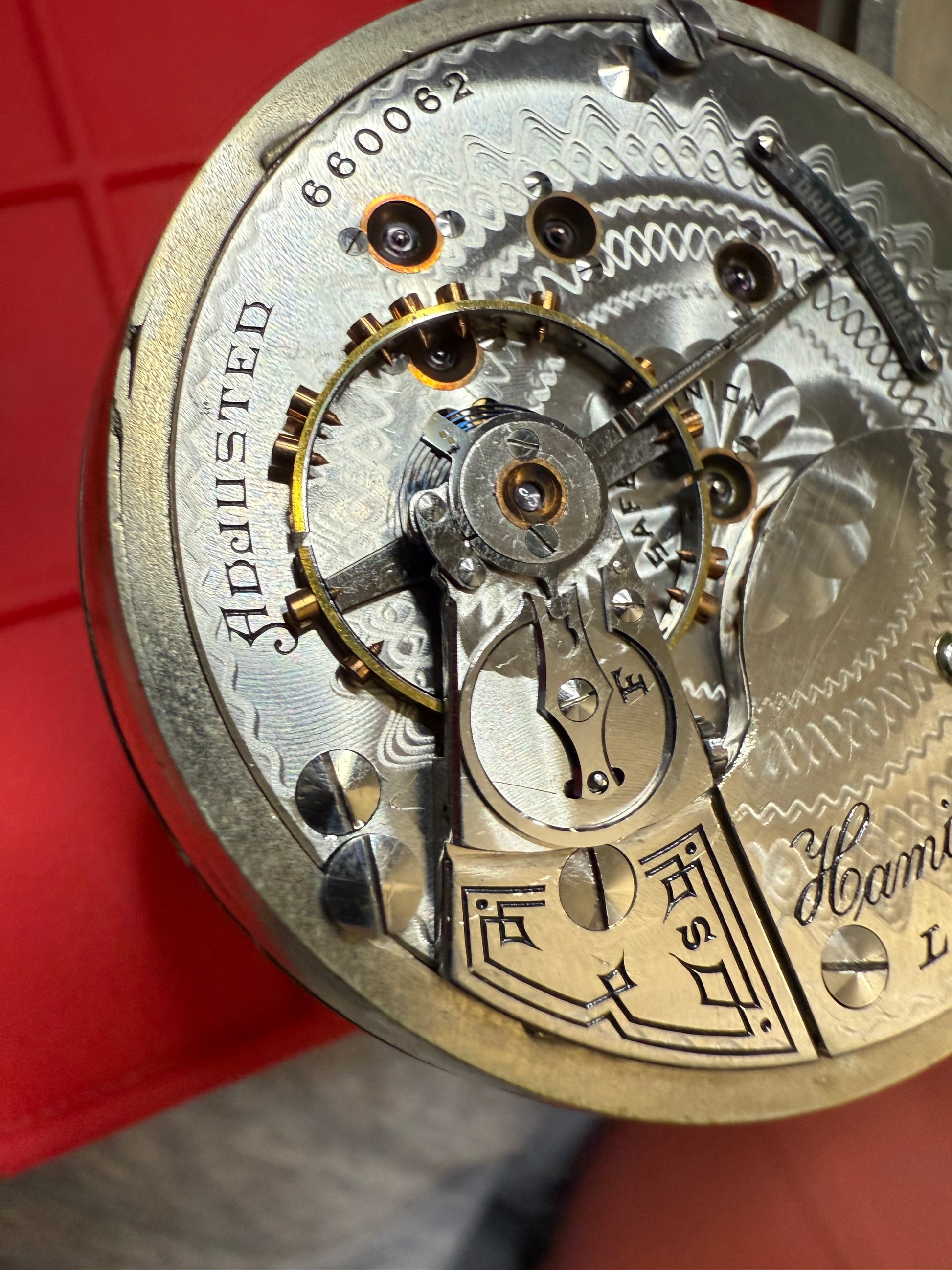 R#1417 Antique 1908 Hamilton pocket watch, adjusted movement rail road accuracy grade 974 serial number 660062 Nickel Silver Lancaster Pensilvania case no 0338048