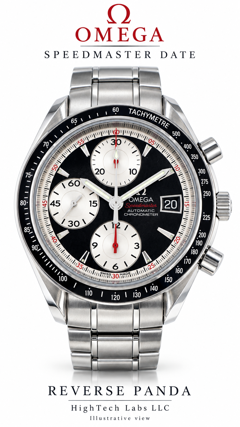 #1011 Omega Speedmaster Date 3210.51.00 Automatic Chronometer Reverse Panda Black Dial 40mm Swiss Watch