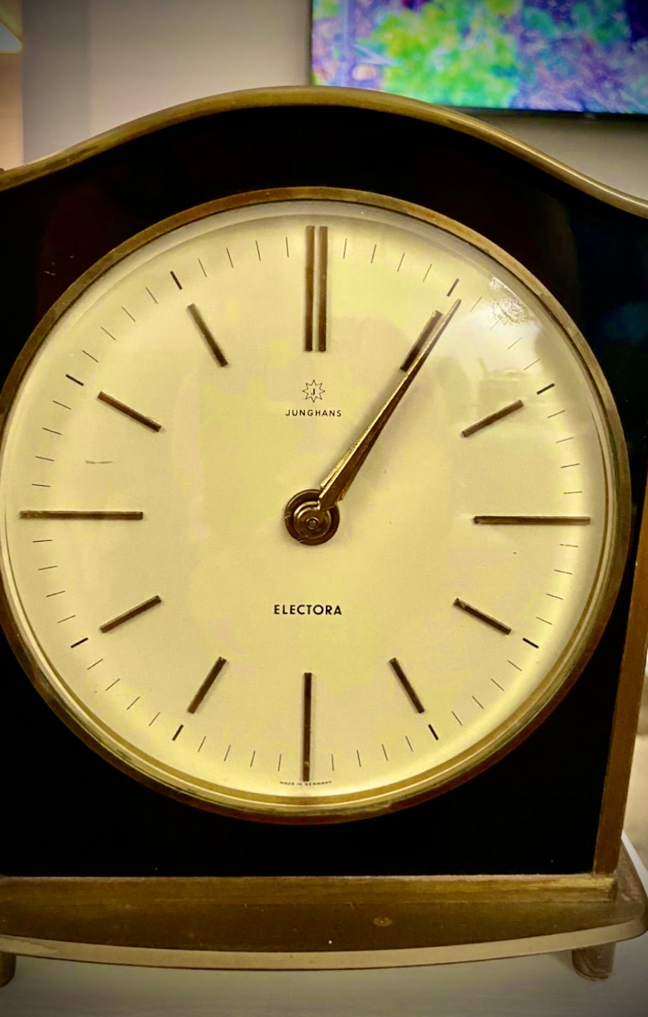 125. Beautiful 1950s Brass Clock Junghans ELECTORA  Made in Germany