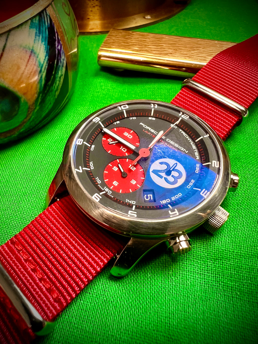 #616 Porsche Design P6612 Dashboard Chronograph Limited Edition Titanium Swiss Automatic case 42mm Lugs 22mmHighly Collectable Titanium watch car 23 winner of 1970 Lemont