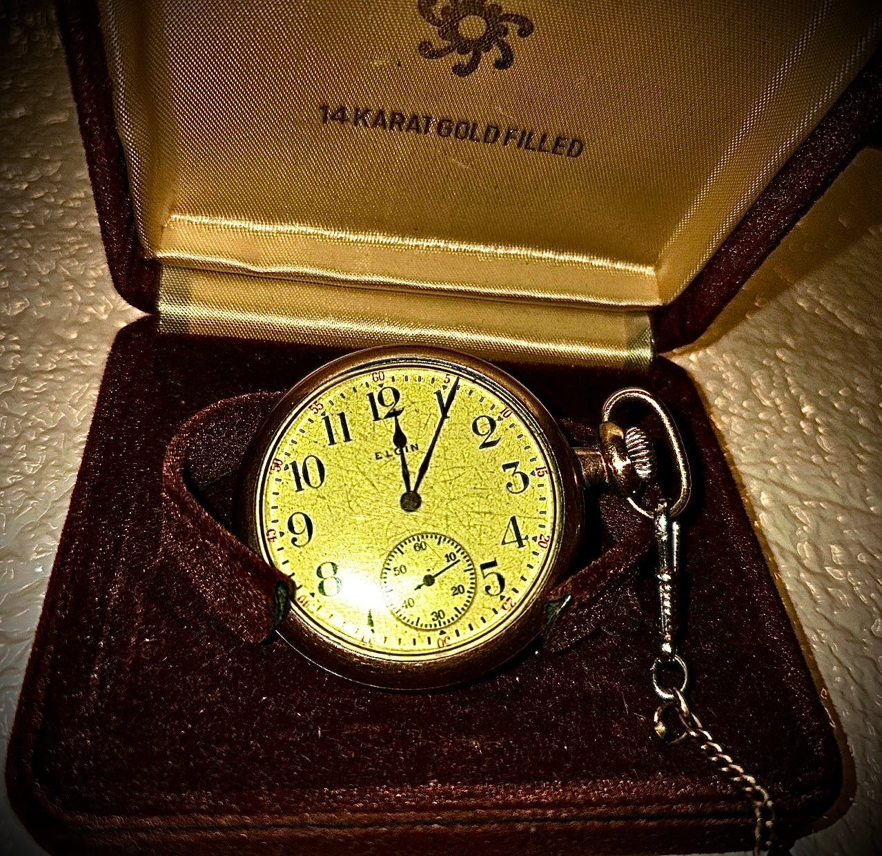 #1384 1948 Elgin Pocket Watch in Monster Gram Gold Filled Case