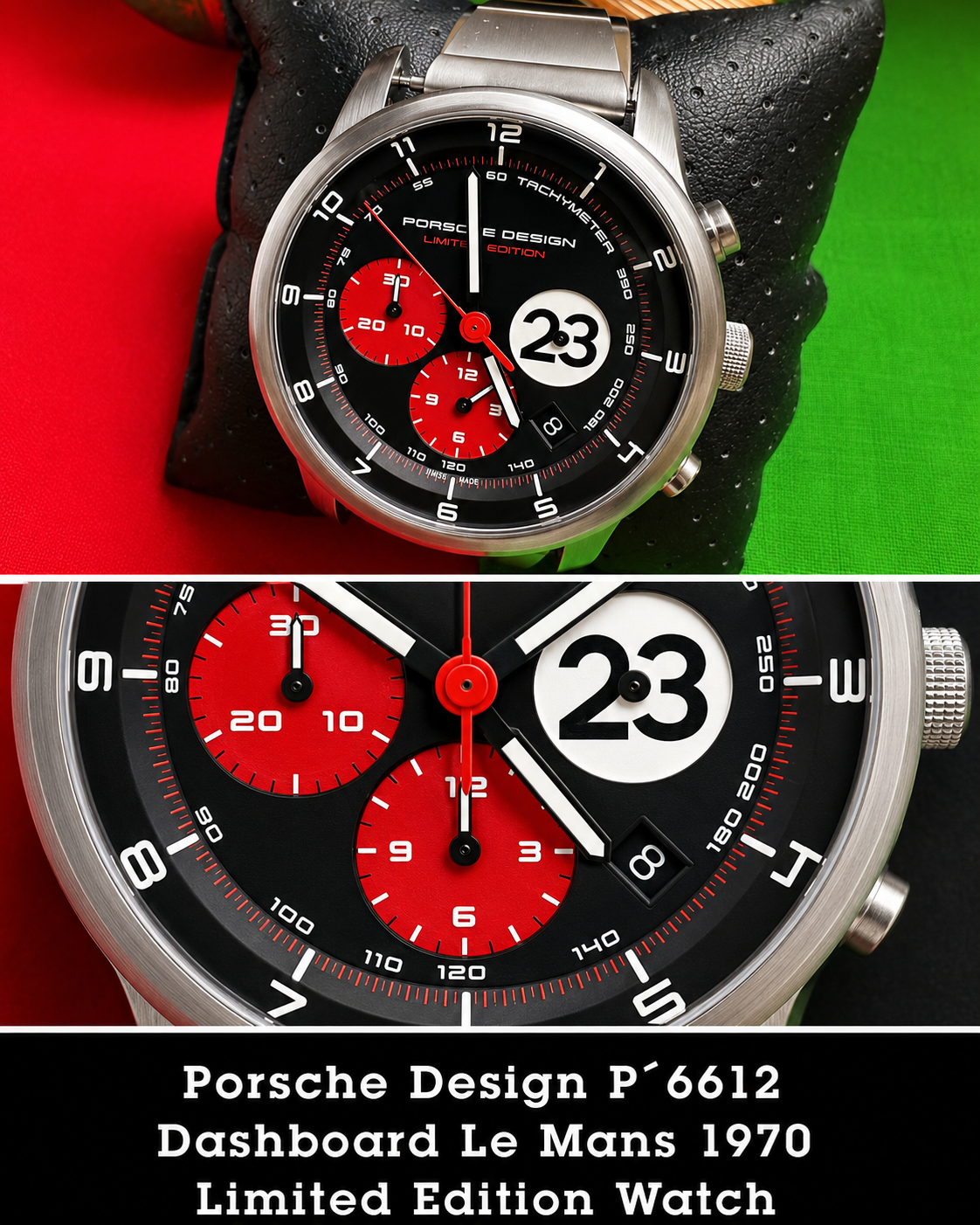 #616 Porsche Design P6612 Dashboard Chronograph Limited Edition Titanium Swiss Automatic case 42mm Lugs 22mmHighly Collectable Titanium watch car 23 winner of 1970 Lemont