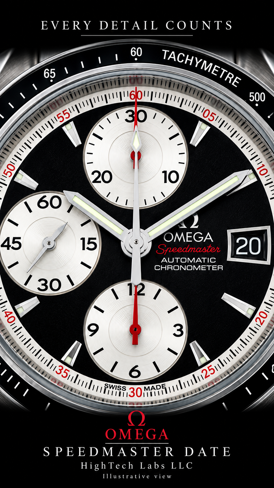 #1011 Omega Speedmaster Date 3210.51.00 Automatic Chronometer Reverse Panda Black Dial 40mm Swiss Watch